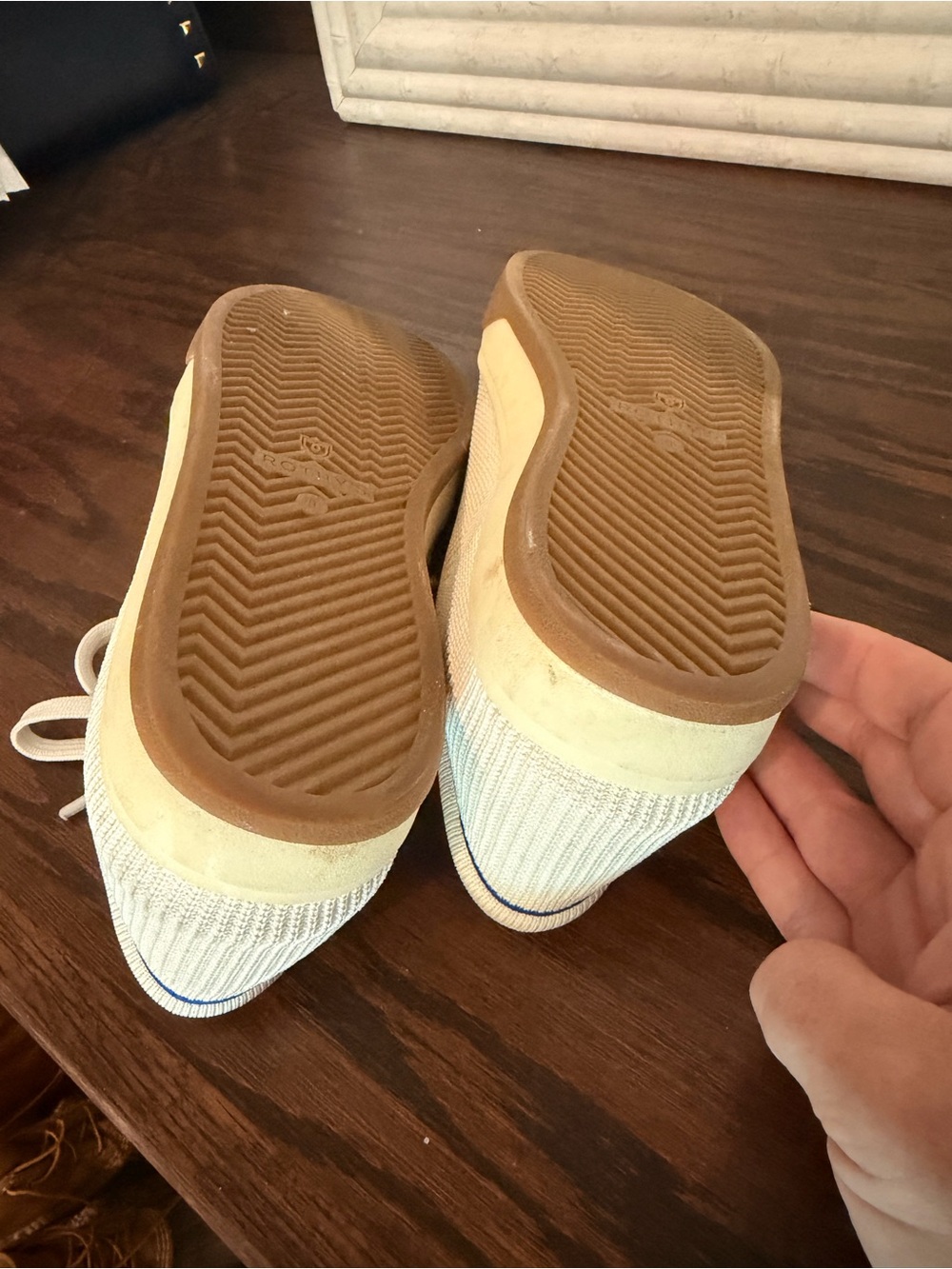 Rothy's Cream Knit Slip-On with Navy and Yellow Trim - Picture 4 of 7
